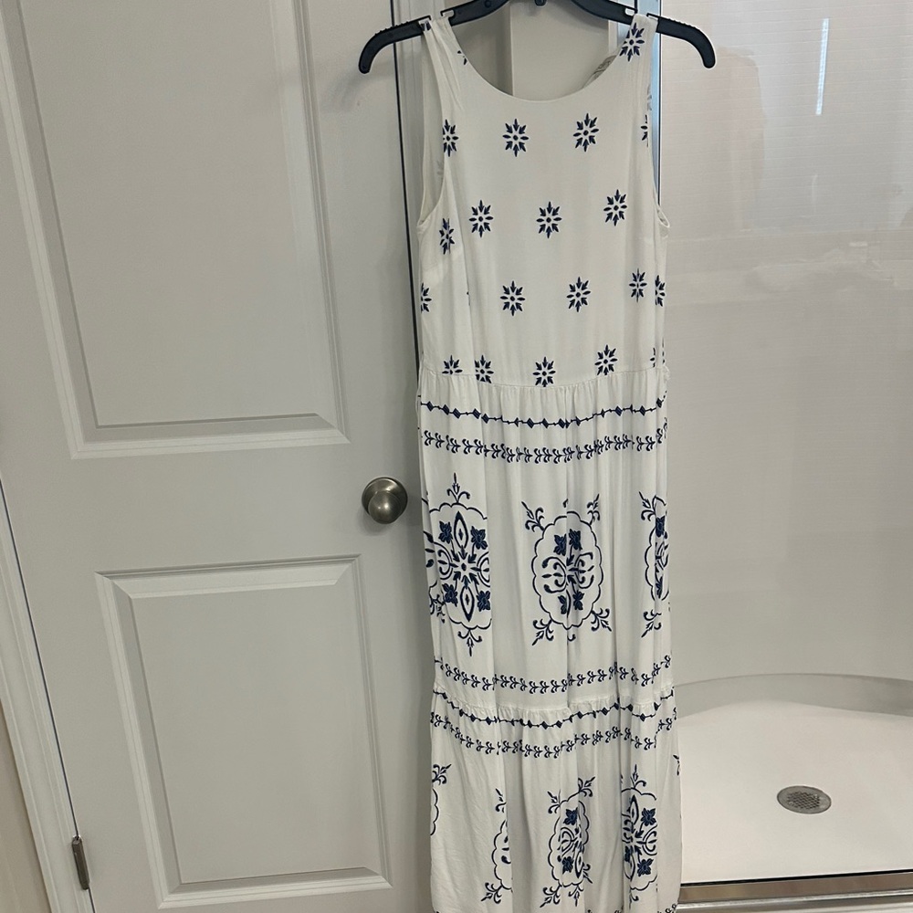 LOFT White and Blue Floral Maxi Dress
